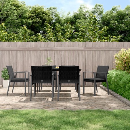 vidaXL Gartenstühle mit Kissen 6 Stk. Schwarz 56,5x57x83cm Poly Rattan