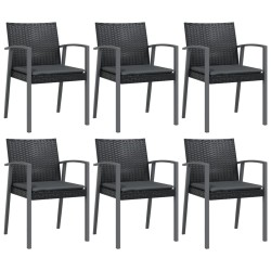 vidaXL Gartenstühle mit Kissen 6 Stk. Schwarz 56,5x57x83cm Poly Rattan