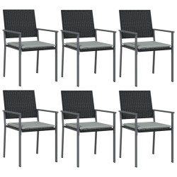 vidaXL Gartenstühle mit Kissen 6 Stk. Schwarz 54x62,5x89cm Poly Rattan