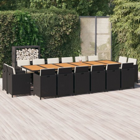 vidaXL 17-tlg. Garten-Essgruppe mit Kissen Poly Rattan Schwarz