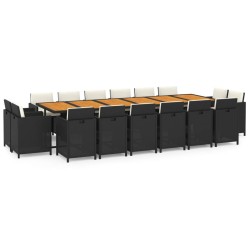 vidaXL 17-tlg. Garten-Essgruppe mit Kissen Poly Rattan Schwarz