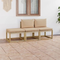 vidaXL 3-tlg. Garten-Lounge-Set mit Beige Kissen