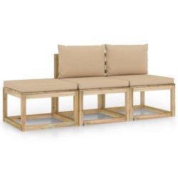 vidaXL 3-tlg. Garten-Lounge-Set mit Beige Kissen