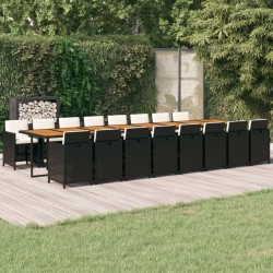 vidaXL 17-tlg. Garten-Essgruppe mit Kissen Schwarz Poly Rattan