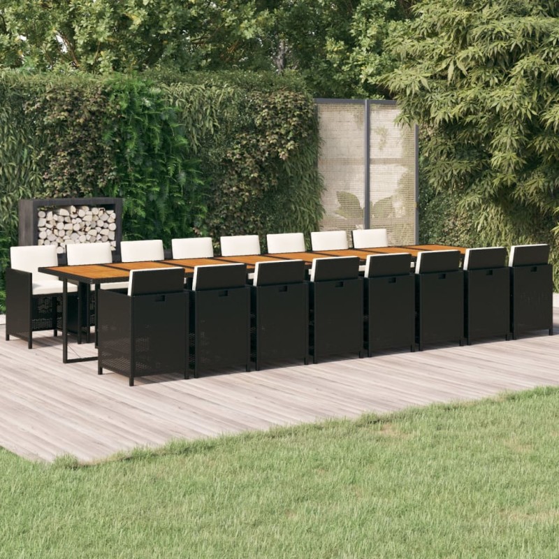 vidaXL 17-tlg. Garten-Essgruppe mit Kissen Schwarz Poly Rattan vidaXL 17-tlg. Garten-Essgruppe mit Kissen Schwarz Poly Rattan