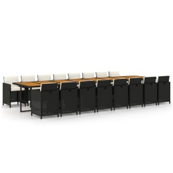 vidaXL 17-tlg. Garten-Essgruppe mit Kissen Schwarz Poly Rattan
