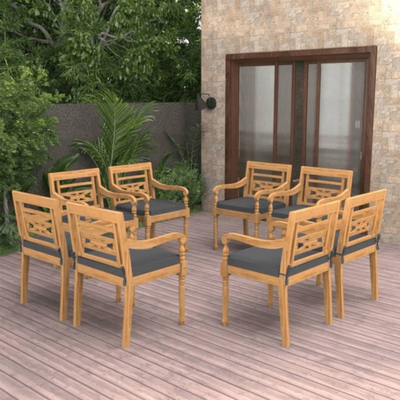vidaXL Batavia-Stühle 8 Stk. mit Kissen Massivholz Teak vidaXL Batavia-Stühle 8 Stk. mit Kissen Massivholz Teak