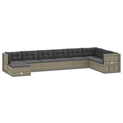 vidaXL 9-tlg. Garten-Lounge-Set mit Kissen Grau Poly Rattan