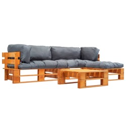 vidaXL 4-tlg. Garten-Lounge-Set aus Paletten mit Grauen Kissen Holz