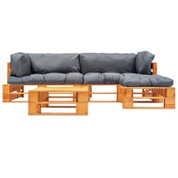 vidaXL 4-tlg. Garten-Lounge-Set aus Paletten mit Grauen Kissen Holz