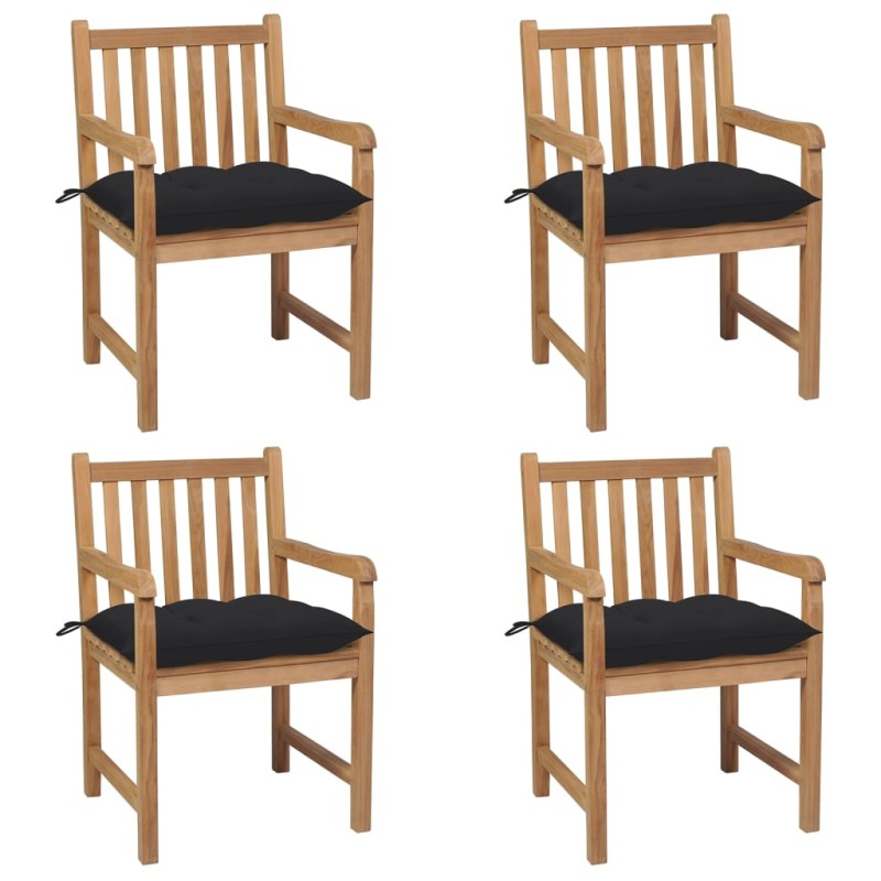vidaXL Gartenstühle 4 Stk. mit Schwarzen Kissen Massivholz Teak vidaXL Gartenstühle 4 Stk. mit Schwarzen Kissen Massivholz Teak