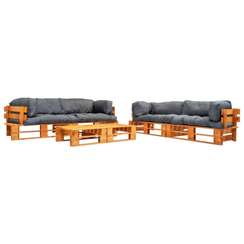 vidaXL 6-tlg. Garten-Lounge-Set aus Paletten mit Grauen Kissen Holz vidaXL 6-tlg. Garten-Lounge-Set aus Paletten mit Grauen Kissen Holz