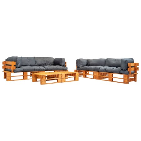 vidaXL 6-tlg. Garten-Lounge-Set aus Paletten mit Grauen Kissen Holz