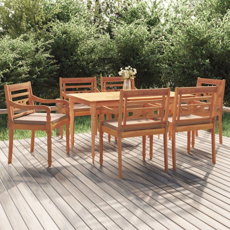 vidaXL 7-tlg. Garten-Essgruppe mit Kissen Massivholz Teak vidaXL 7-tlg. Garten-Essgruppe mit Kissen Massivholz Teak