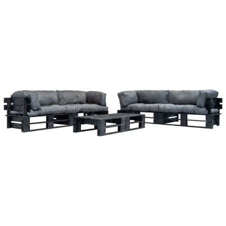 vidaXL 6-tlg. Garten-Lounge-Set aus Paletten mit Grauen Kissen Holz
