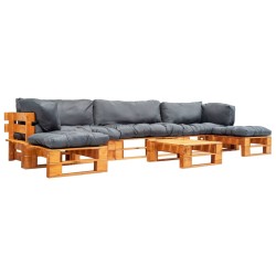 vidaXL 6-tlg. Garten-Lounge-Set aus Paletten mit Grauen Kissen Holz