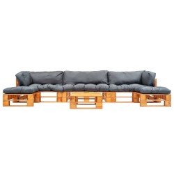 vidaXL 6-tlg. Garten-Lounge-Set aus Paletten mit Grauen Kissen Holz