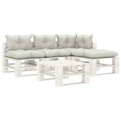  vidaXL 5-tlg. Garten-Lounge-Set Paletten mit Kissen in Beige Holz