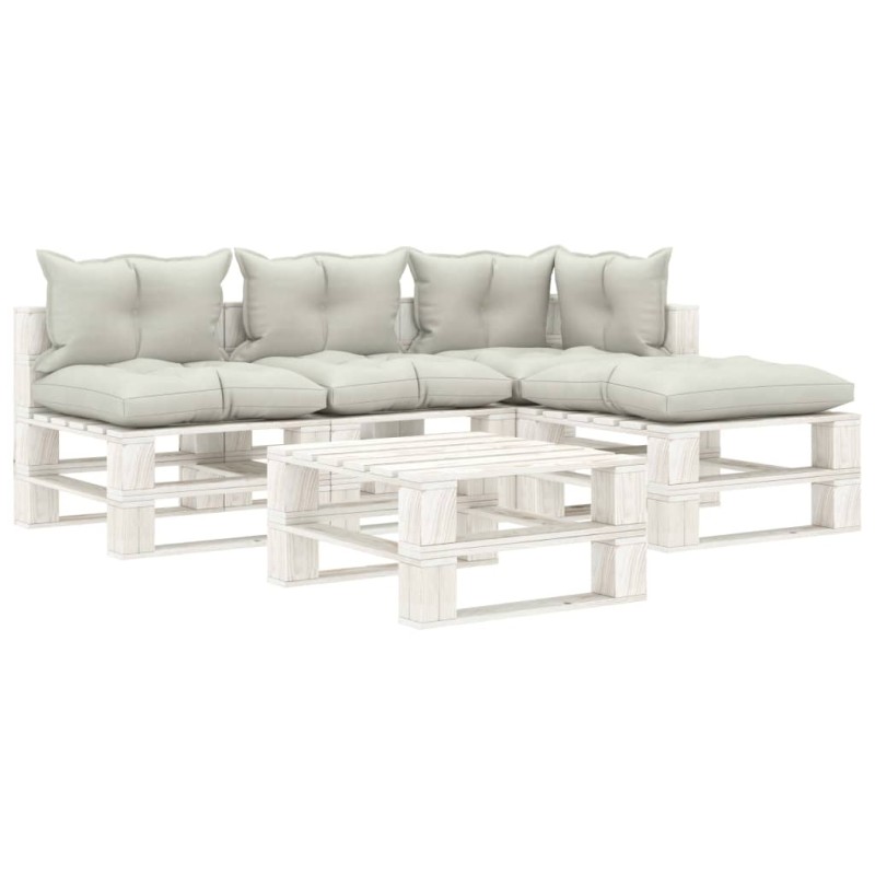 vidaXL 5-tlg. Garten-Lounge-Set Paletten mit Kissen in Beige Holz vidaXL 5-tlg. Garten-Lounge-Set Paletten mit Kissen in Beige Holz