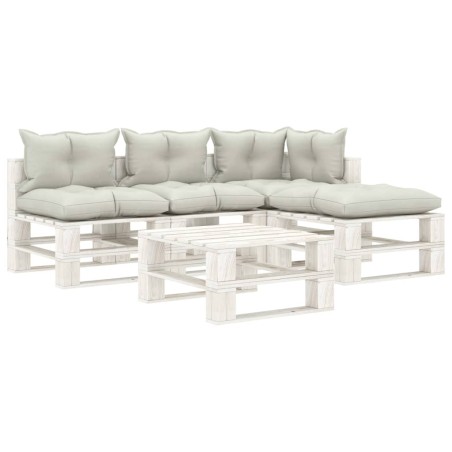  vidaXL 5-tlg. Garten-Lounge-Set Paletten mit Kissen in Beige Holz