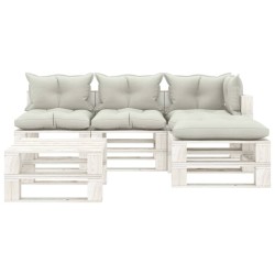 vidaXL 5-tlg. Garten-Lounge-Set Paletten mit Kissen in Beige Holz