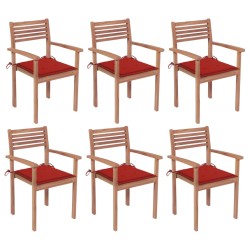 vidaXL Stapelbare Gartenstühle mit Kissen 6 Stk. Massivholz Teak