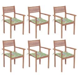 vidaXL Stapelbare Gartenstühle mit Kissen 6 Stk. Massivholz Teak