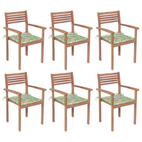 vidaXL Stapelbare Gartenstühle mit Kissen 6 Stk. Massivholz Teak