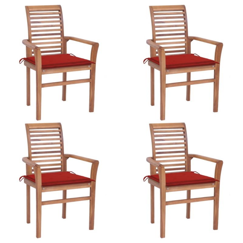 vidaXL Essstühle 4 Stk. mit Roten Kissen Massivholz Teak vidaXL Essstühle 4 Stk. mit Roten Kissen Massivholz Teak