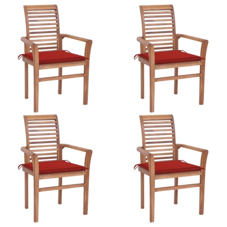 vidaXL Essstühle 4 Stk. mit Roten Kissen Massivholz Teak