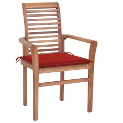vidaXL Essstühle 4 Stk. mit Roten Kissen Massivholz Teak