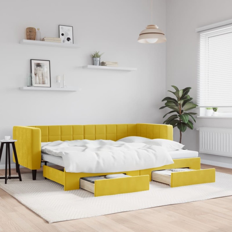 vidaXL Tagesbett Ausziehbar mit Schubladen Gelb 80x200 cm Samt vidaXL Tagesbett Ausziehbar mit Schubladen Gelb 80x200 cm Samt