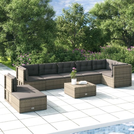 vidaXL 8-tlg. Garten-Lounge-Set mit Kissen Grau Poly Rattan