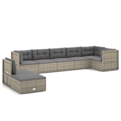 vidaXL 8-tlg. Garten-Lounge-Set mit Kissen Grau Poly Rattan