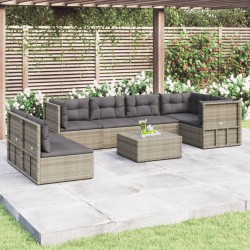 vidaXL 7-tlg. Garten-Lounge-Set mit Kissen Grau Poly Rattan