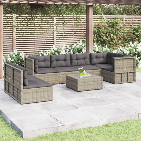 vidaXL 7-tlg. Garten-Lounge-Set mit Kissen Grau Poly Rattan