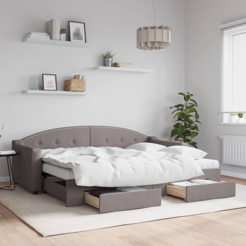 vidaXL Tagesbett Ausziehbar mit Schubladen Taupe 80x200 cm Stoff vidaXL Tagesbett Ausziehbar mit Schubladen Taupe 80x200 cm Stoff