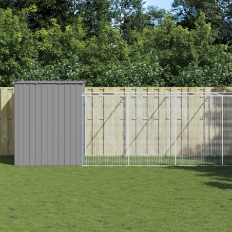 vidaXL Hundehütte mit Auslauf Hellgrau 214x865x181 cm Verzinkter Stahl