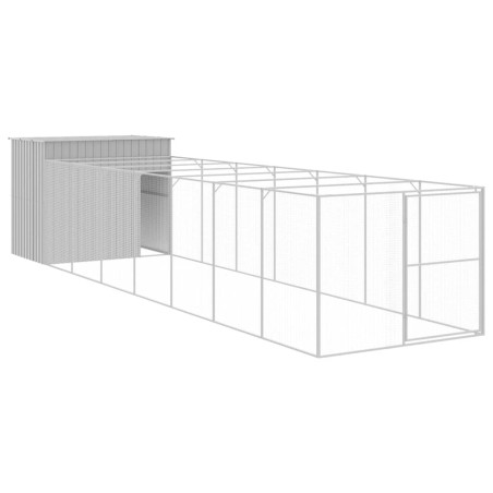 vidaXL Hundehütte mit Auslauf Hellgrau 214x865x181 cm Verzinkter Stahl