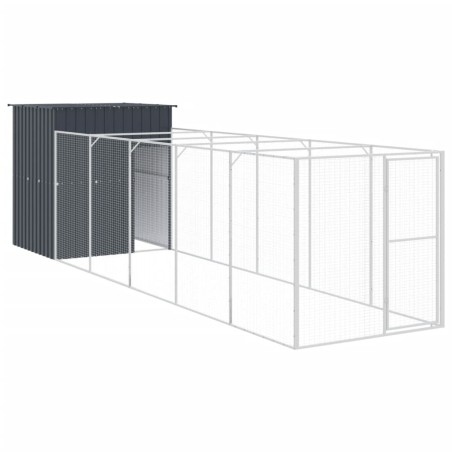 vidaXL Hundehütte mit Auslauf Anthrazit 165x659x181cm Verzinkter Stahl