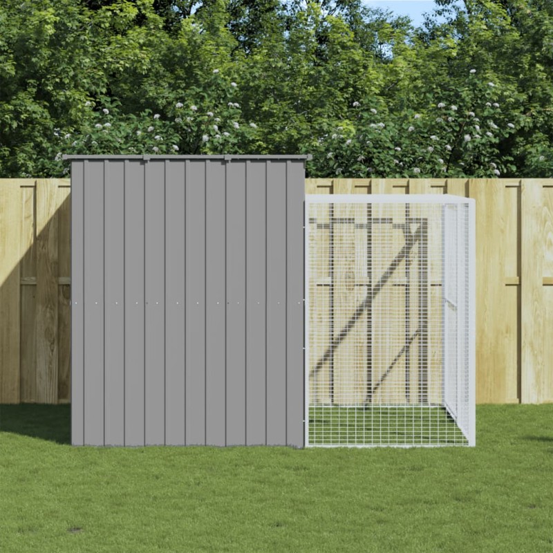 vidaXL Hundehütte mit Auslauf Hellgrau 214x253x181 cm Verzinkter Stahl vidaXL Hundehütte mit Auslauf Hellgrau 214x253x181 cm Verzinkter Stahl
