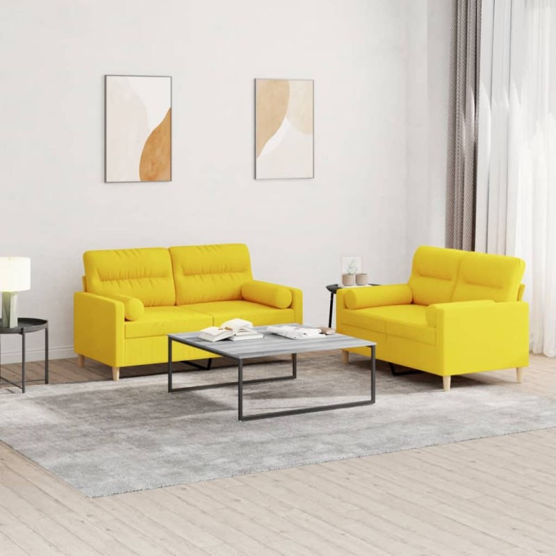 vidaXL 2-tlg. Sofagarnitur mit Kissen Hellgelb Stoff vidaXL 2-tlg. Sofagarnitur mit Kissen Hellgelb Stoff