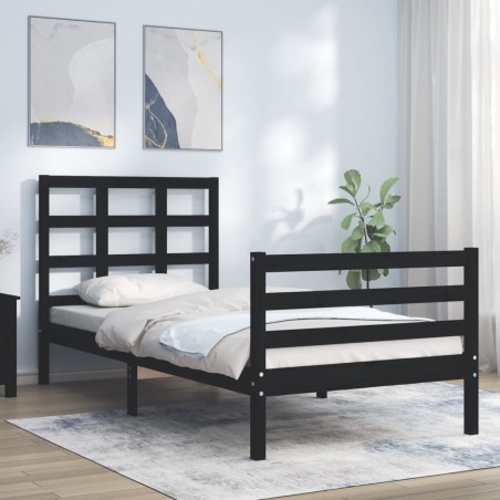 vidaXL Massivholzbett mit Kopfteil Schwarz 90x200 cm