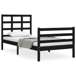 vidaXL Massivholzbett mit Kopfteil Schwarz 90x200 cm