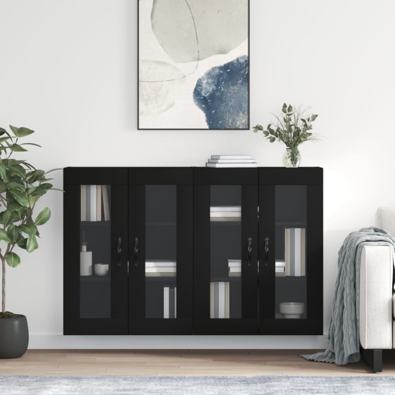 vidaXL Wandschränke 2 Stk. Schwarz Holzwerkstoff vidaXL Wandschränke 2 Stk. Schwarz Holzwerkstoff