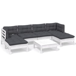 vidaXL 7-tlg. Garten-Lounge-Set mit Kissen Weiß Kiefernholz