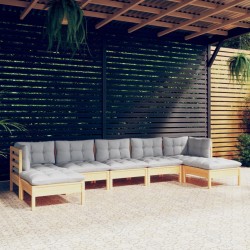 vidaXL 7-tlg. Garten-Lounge-Set mit Grauen Kissen Kiefernholz