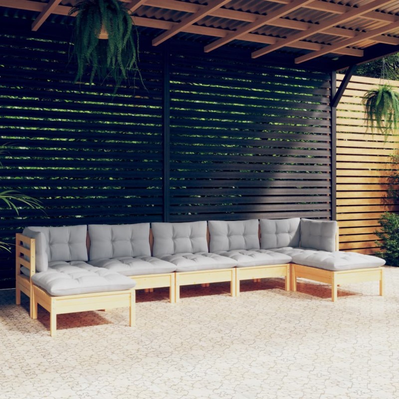 vidaXL 7-tlg. Garten-Lounge-Set mit Grauen Kissen Kiefernholz vidaXL 7-tlg. Garten-Lounge-Set mit Grauen Kissen Kiefernholz