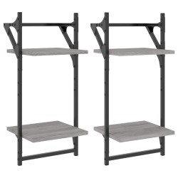 vidaXL Wandregale mit 2 Ablagen & Stangen 2 Stk Grau Sonoma 30x25x65cm