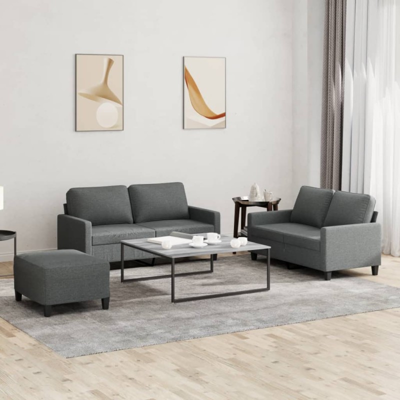 vidaXL 3-tlg. Sofagarnitur mit Kissen Dunkelgrau Stoff vidaXL 3-tlg. Sofagarnitur mit Kissen Dunkelgrau Stoff
